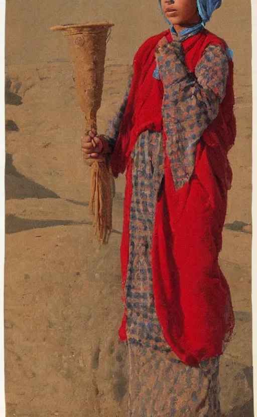 Image similar to berber girl wearing red garment, orientalism