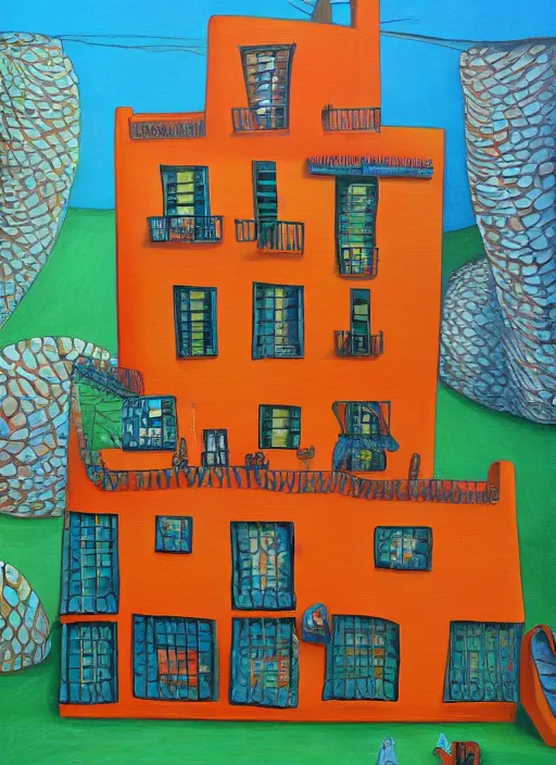 Image similar to cheeto house, extremely detailed, painting in the style of rene margitte, surrealist