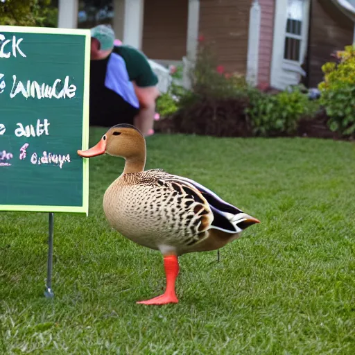 Image similar to a duck walked up to the lemonade stand