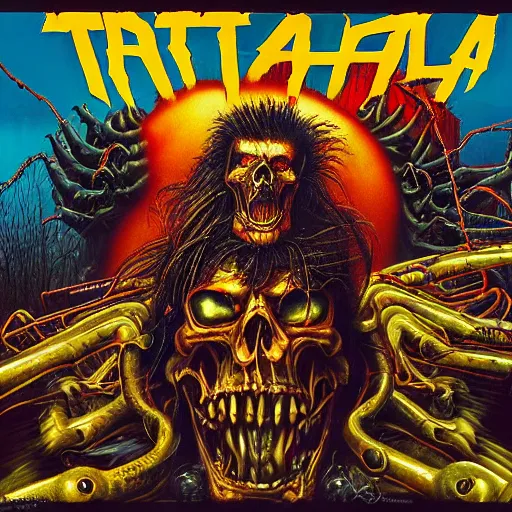 Prompt: thrash metal album cover in the style of stefan kostic, 1985, realistic, sharp focus, 8k high definition, insanely detailed, intricate, elegant