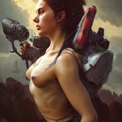 Image similar to portrait painting of a dimly lit futuristic rugged male and female rebel, alien world, colonisation, model pose, ultra realistic, concept art, intricate details, eerie, highly detailed, photorealistic, octane render, 8 k, unreal engine. art by artgerm and greg rutkowski and alphonse mucha