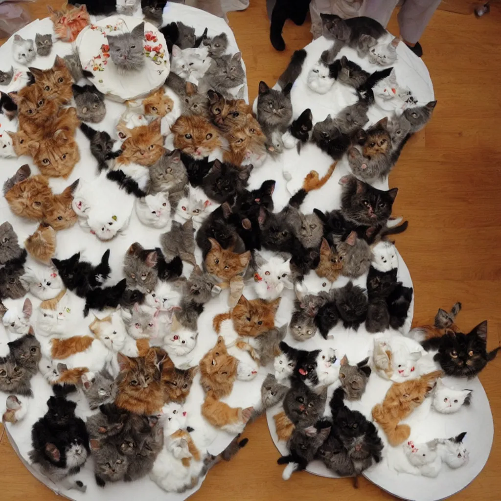 Prompt: cake made out of cats