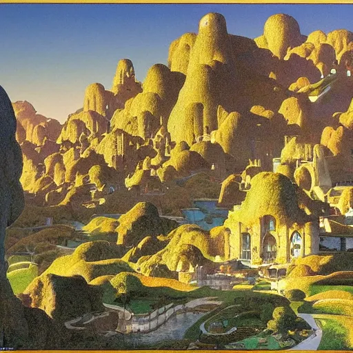 Image similar to !dream a landscape of a big and structured fantasy kingdom city by Maxfield Parrish, digital art 8k, trending on artstation