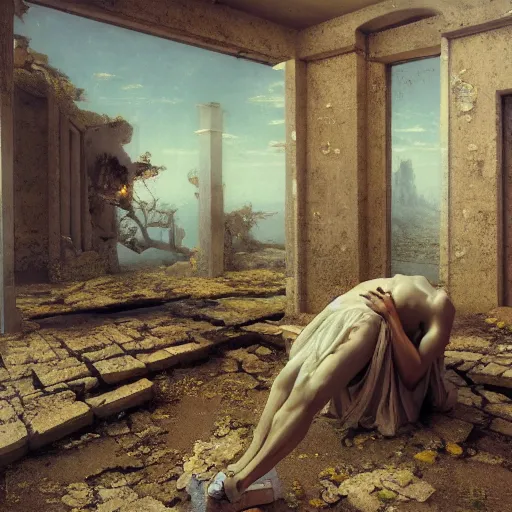 Image similar to hyperrealistic surrealism, dreamscape, david friedrich, award winning masterpiece with incredible details, zhang kechun, a surreal vaporwave vaporwave vaporwave vaporwave vaporwave painting by thomas cole of a gigantic broken mannequin head sculpture in ruins, astronaut lost in liminal space, highly detailed, trending on artstation