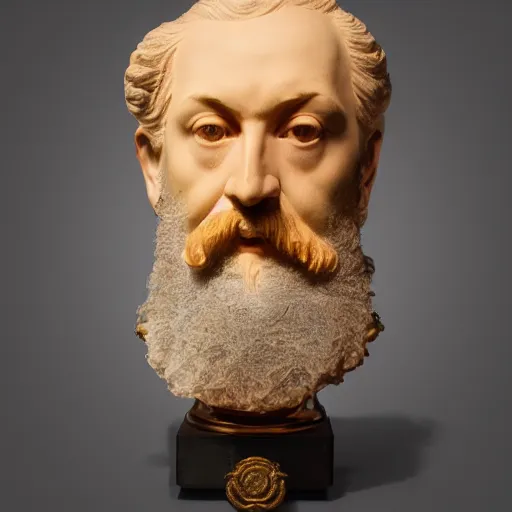 Image similar to photo of a colourful porcelain portrait bust of baron vladimir harkonen, 1 8 th century style, studio lighting, british museum, 4 k