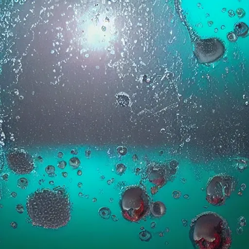 Prompt: army of air bubbles under water, fantasy