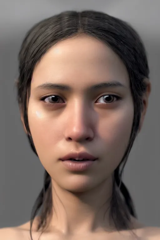 Image similar to fotorealistic 16K render cgsociety face close-up photo portrait of Zoë Maya Castillo from videogame The Longest Journey, photorealism, full body, white ambient background, unreal engine 5, hyperrealistic, highly detailed, XF IQ4, 150MP, 50mm, F1.4, ISO 200, 1/160s, natural light, Adobe Lightroom, photolab, Affinity Photo, PhotoDirector 365, realistic