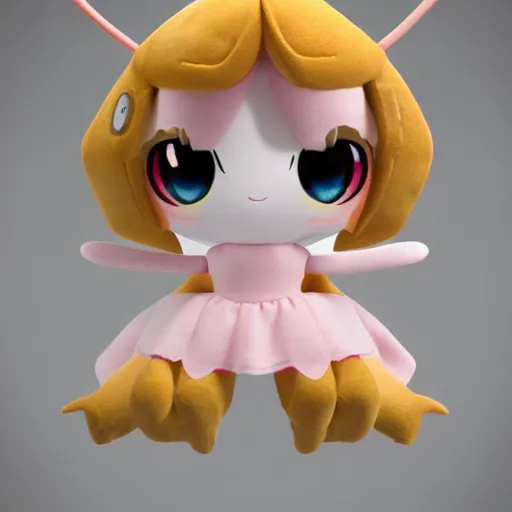 Prompt: cute fumo plush of a girl who has antennae like an insect that are sensitive to sound, outline glow lens flare, studio lighting, vray