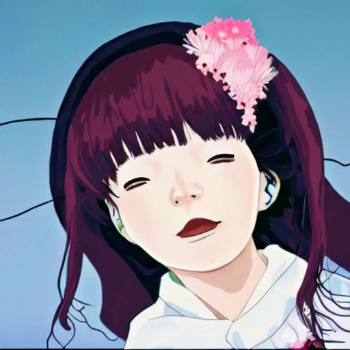 Image similar to bjork as anime, ghibli studio, outer space