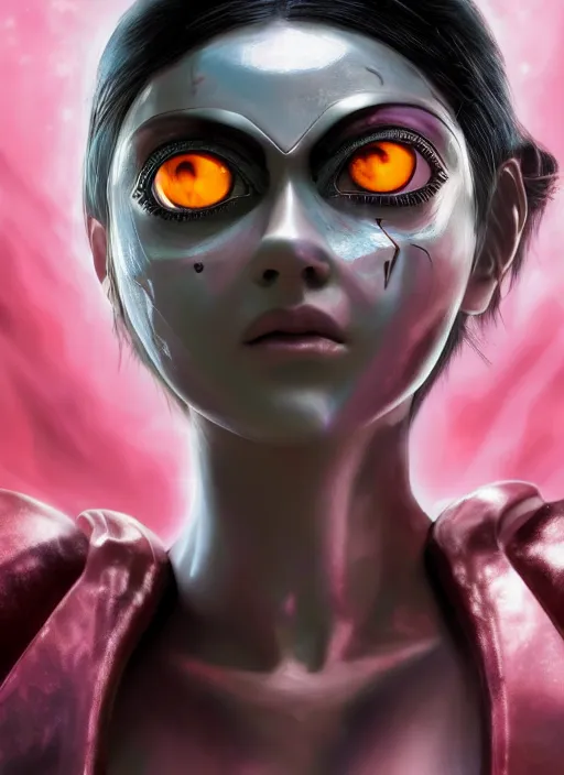 Image similar to Alita Battle Angel, digital painting, cyberpunk, aesthetic, faded, full body portrait, hyper realistic render, 8k