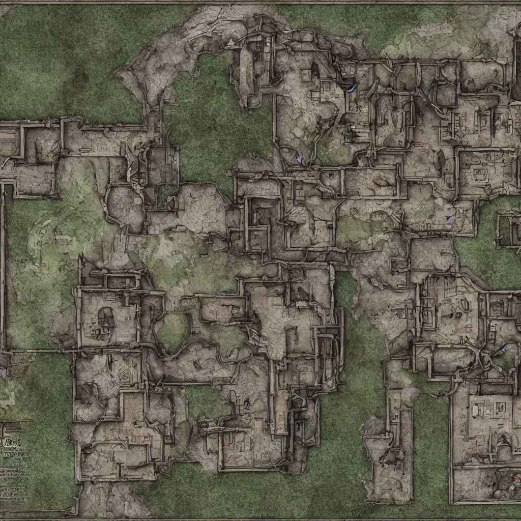 Prompt: d & d map of an abandoned mansion, 4 k, highly detailed