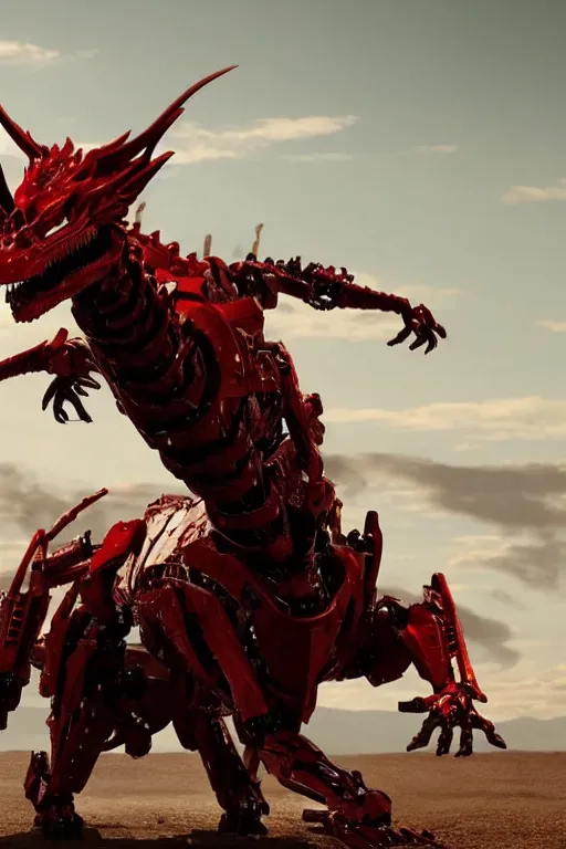 Prompt: cinematic still of westworld, a full body red si - fi robotic fantasy dragon, well armored mech dragon, highly detailed