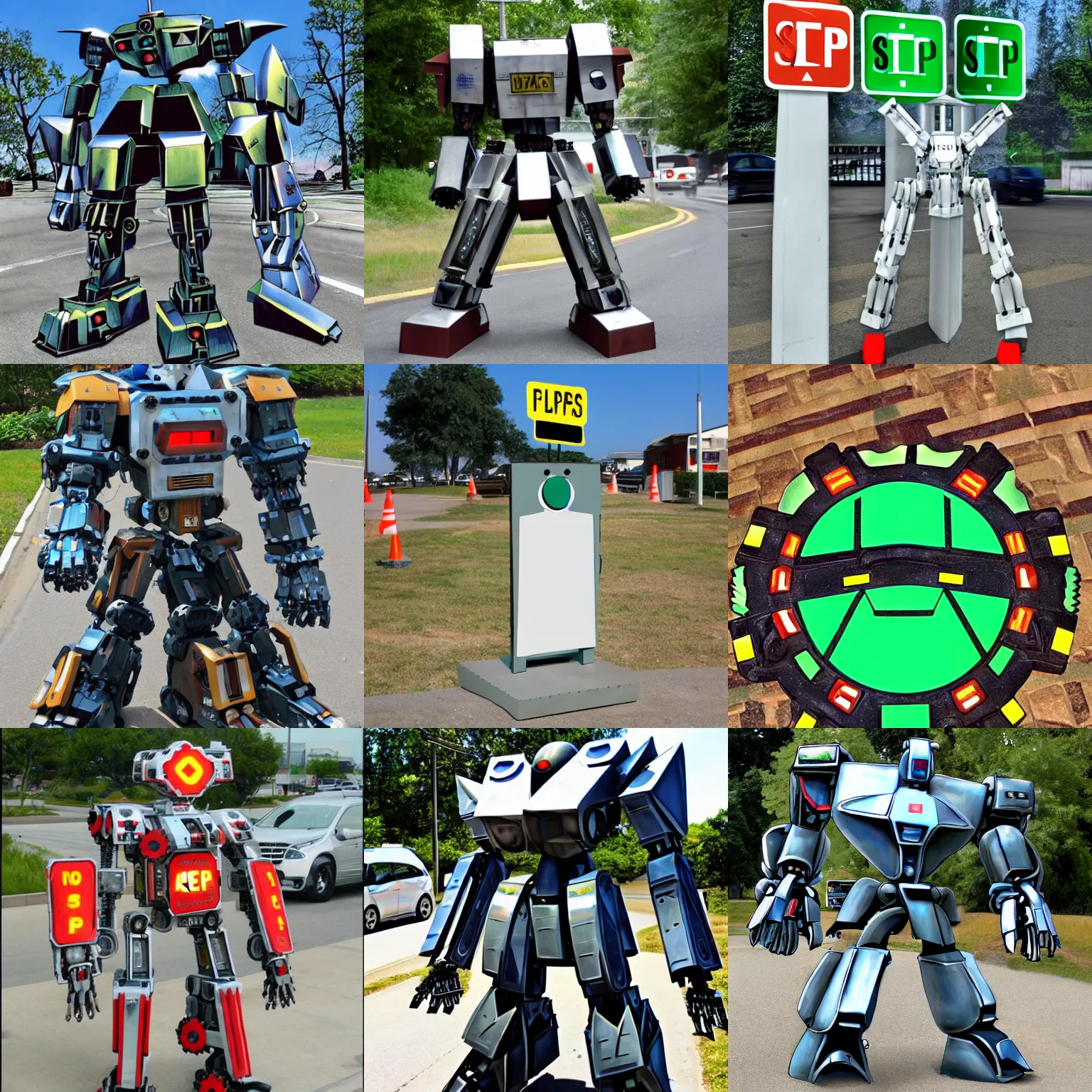 Prompt: mecha made of stop signs