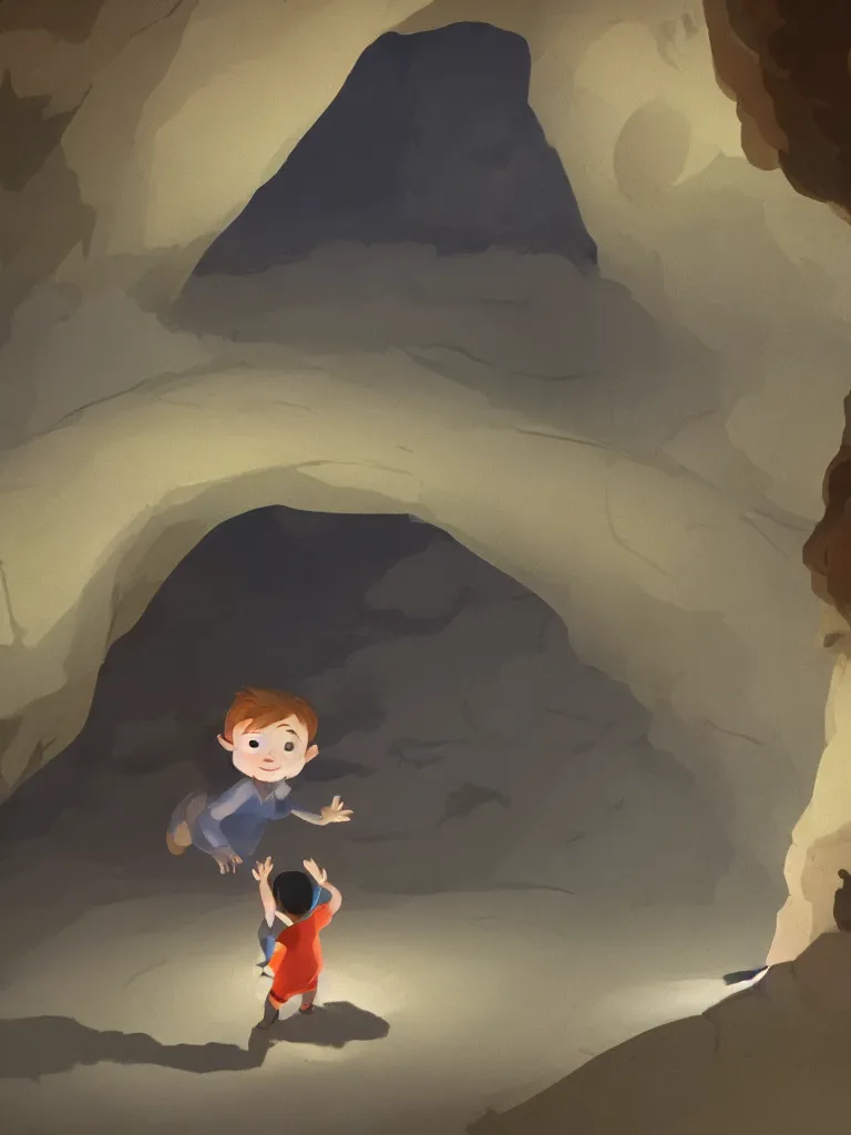 Image similar to lit child, in a dark cave, by disney concept artists, blunt borders, rule of thirds, soft light