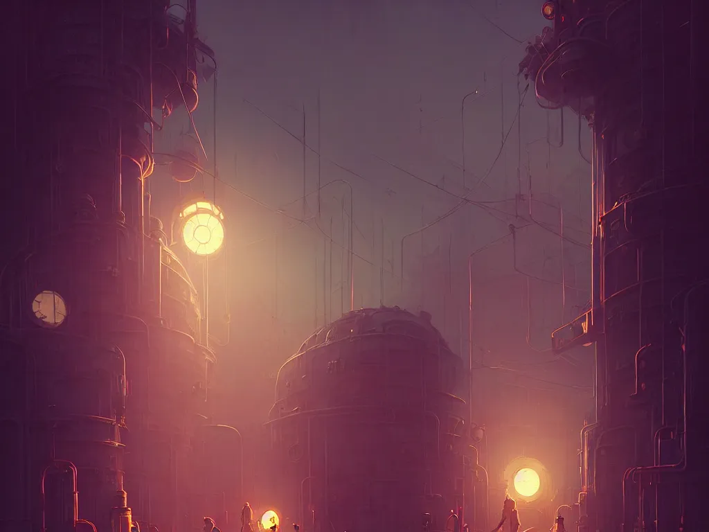 Image similar to creepy steampunk nuclear reactor, persons, by atey ghailan, ismail inceoglu, michal lisowski, artstation, volumetric light, high detail, reflection, ambient occlusion, perfect, dystopian, concept art, hdr, 4 k