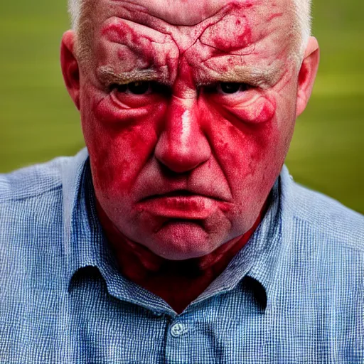 Image similar to an extremely angry, red faced middle aged man looking at the camera