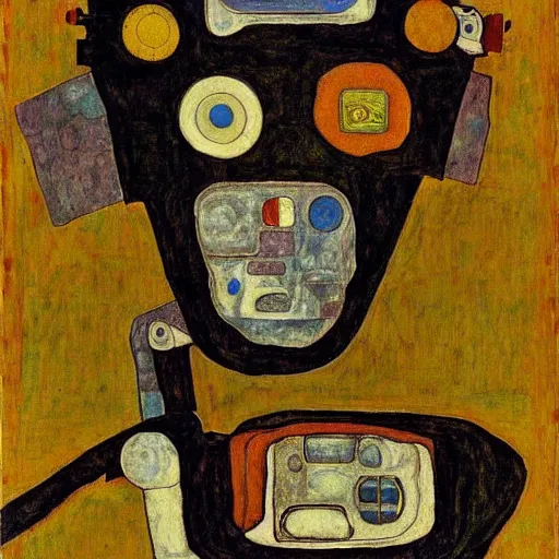 Prompt: portrait of a robot by egon schiele