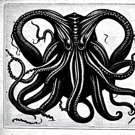 Prompt: an 1 8 0 0 s naturalism book illustration of cthulhu