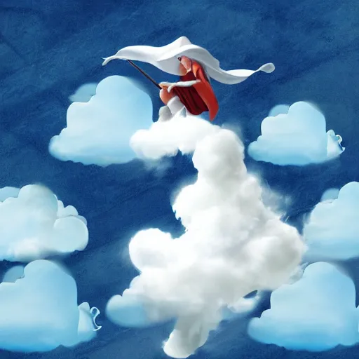 Image similar to wizard riding on cloud