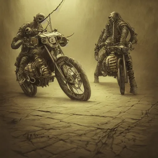 Image similar to motorbikers cyborgs, horror art by beksinski and szukalski and giger and and pyromallis and dzo and iris compiet and seb mckinnon and, technical drawing, blueprint, highly detailed, intricate, sharp focus, trending on artstation hq, deviantart, unreal engine 5, 4 k uhd image