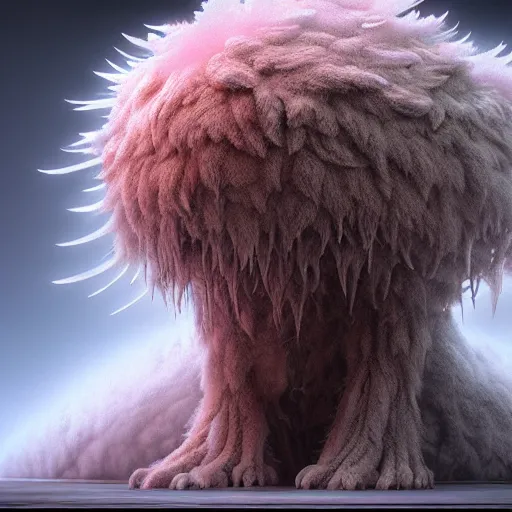 Image similar to cute chthonic fluffy monster by Ayami Kojima, Beksinski, Giger, vray render, unreal engine, 50mm lens, bottom angle