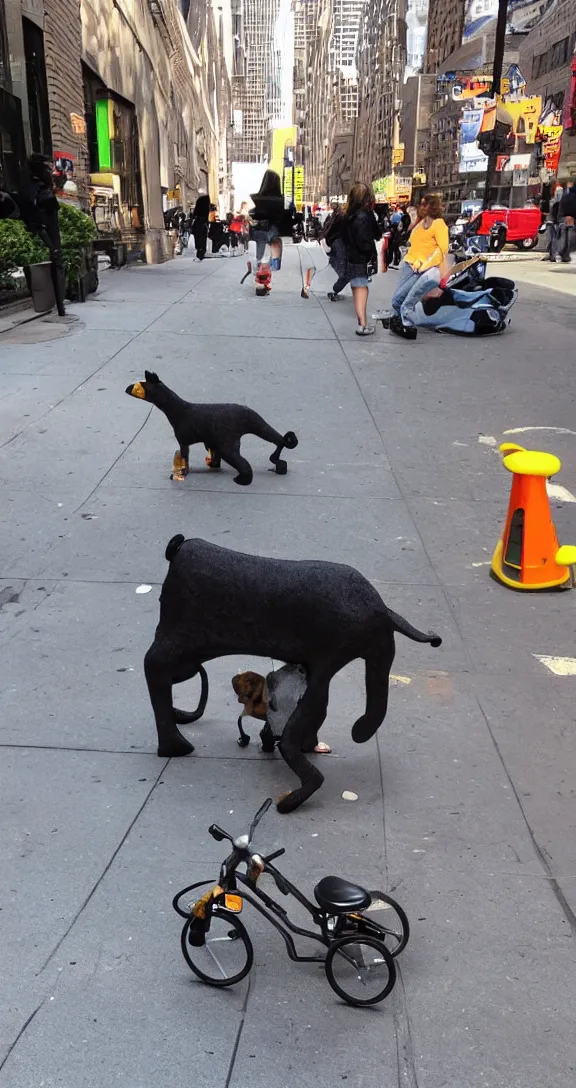 Prompt: “a ride for kids that looks like an animal on the sidewalk in NYC”