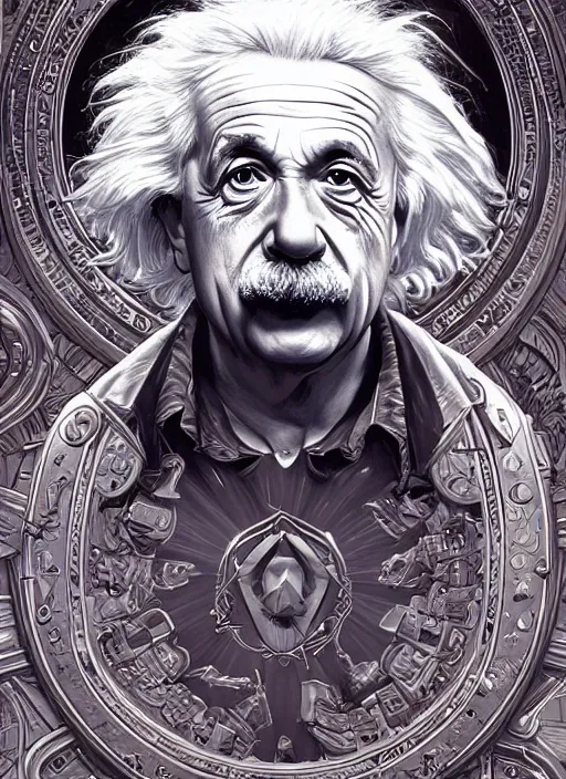 Image similar to albert einstein intricate, elegant, highly detailed, centered, digital painting, artstation, concept art, smooth, sharp focus, illustration, art by todd lockwood and donato giancola and Joseph Christian Leyendecker