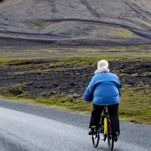 A 60 year old woman in warm clothes traveling by Stable