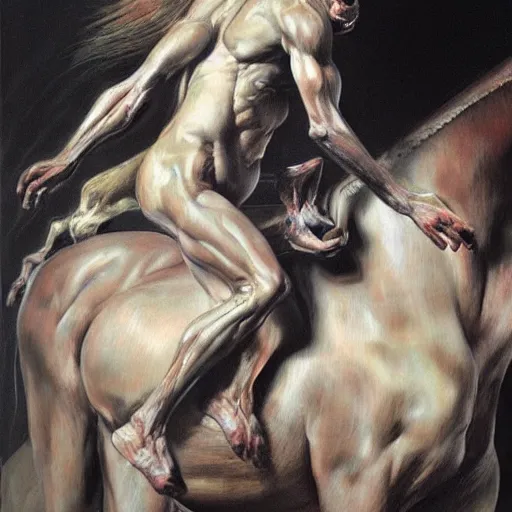 Image similar to creature concept of a horse human chimera by jenny saville