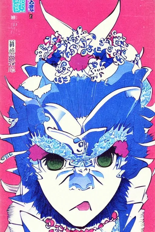 Image similar to a blue demon by riyoko ikeda, shojo magazine cover