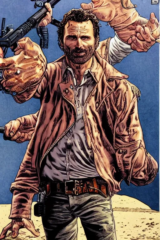 Image similar to portrait of rick grimes missing his right hand. comic accurate. art by glenn fabry.