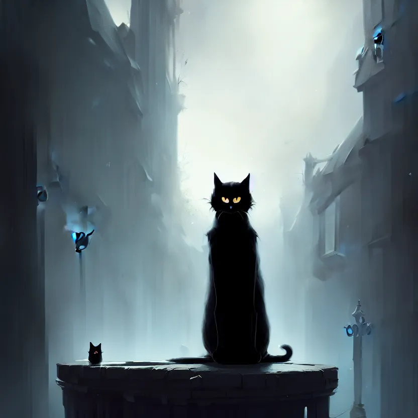 Image similar to salem black cat digital painting, greg rutkowski, artstation, cinematic, matte painting