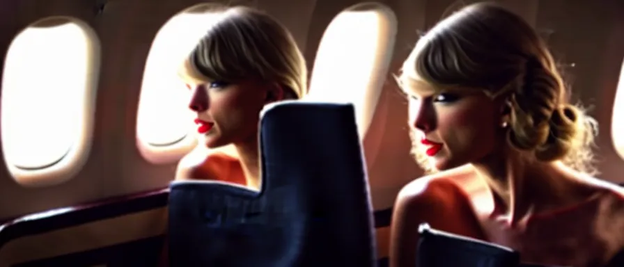 Image similar to Cinematography Taylor Swift sad looking her private jet smoke emmision by Emmanuel Lubezky