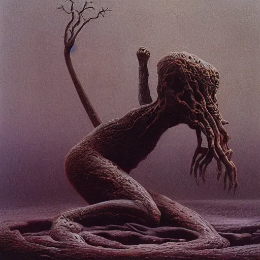 Prompt: a mud creature 4k by zdzisław beksiński