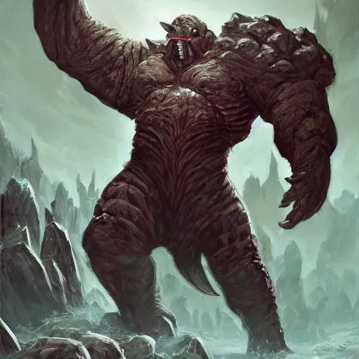 Prompt: elder giant - creature - 5 cc - when elder giant enters the battlefield, you may have it deal damage to target creature or player equal to the number of creatures you control. - the elder giants are the wise ones, the ones who have seen it all. magic the gathering, card illustration, painting, fantasy, detailed