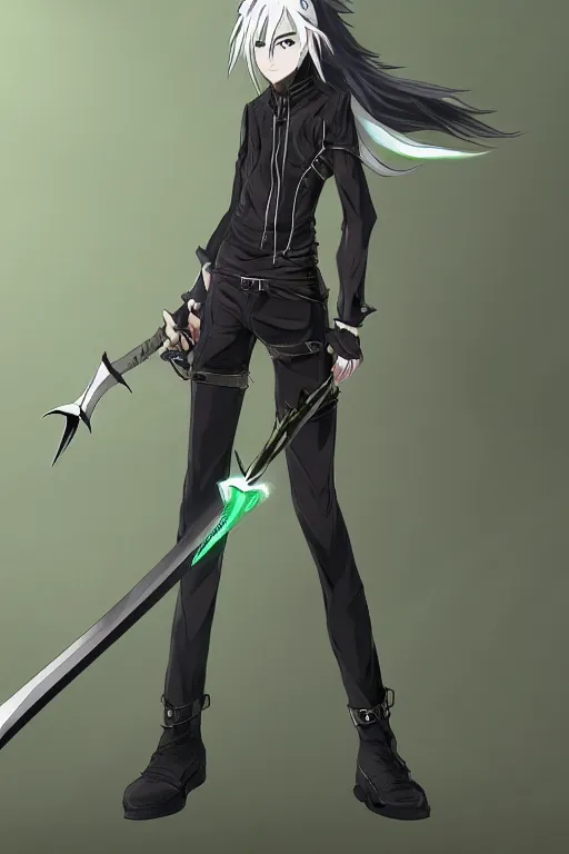 Prompt: name : rose gender : female race : human clothes : jeans and a black shirt weapon : sword special power : healing eye color : green hair color & style : short, spiky body type : slender.