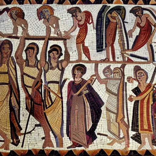 Image similar to an ancient greek mosaic of harry potter