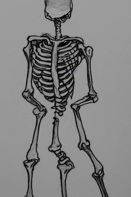 Image similar to silly drawing of a skeleton on lined notebook paper
