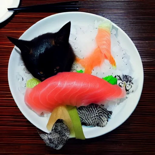 Image similar to cat in sushi house