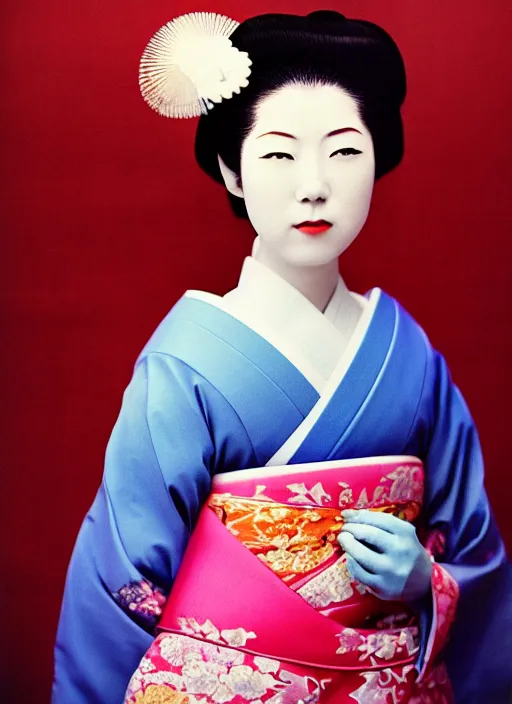 Prompt: Portrait Photograph of a Japanese Geisha Anscochrome 200
