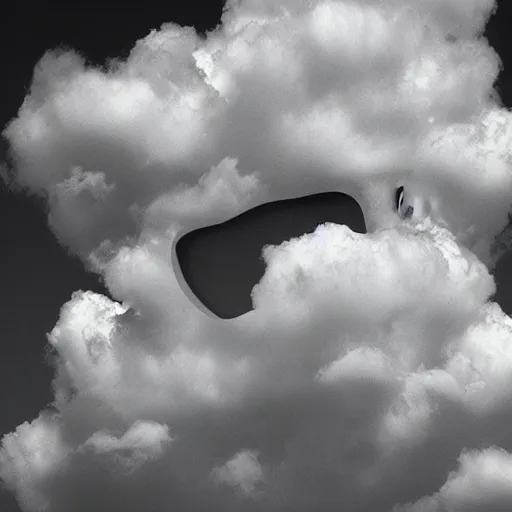 Image similar to the clouds in the sky take the shape of a woman face made of puffy clouds photoreal octane grey