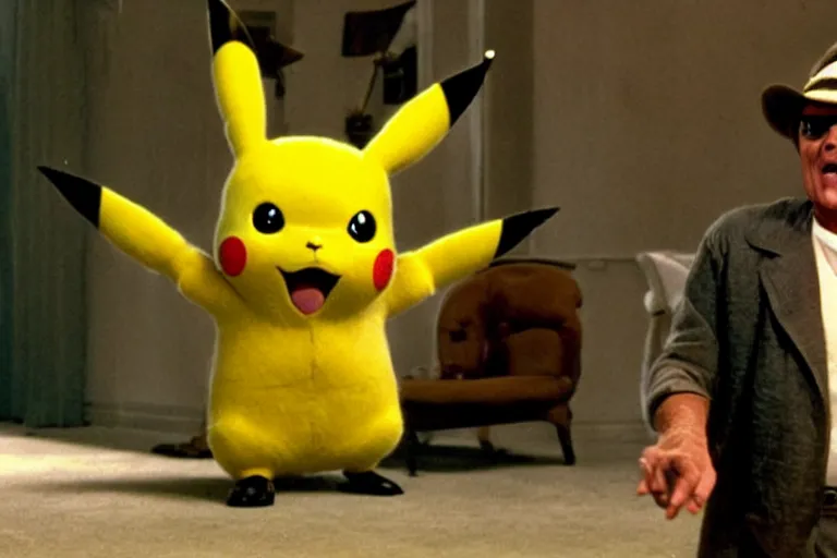 Prompt: Jack Nicholson plays Pikachu, still from the film