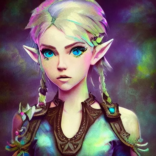 Image similar to kerli koiv in the art style of zelda breath of the wild, dramatic lighting, digital art, intricate, highly detailed, matte painting, fine art