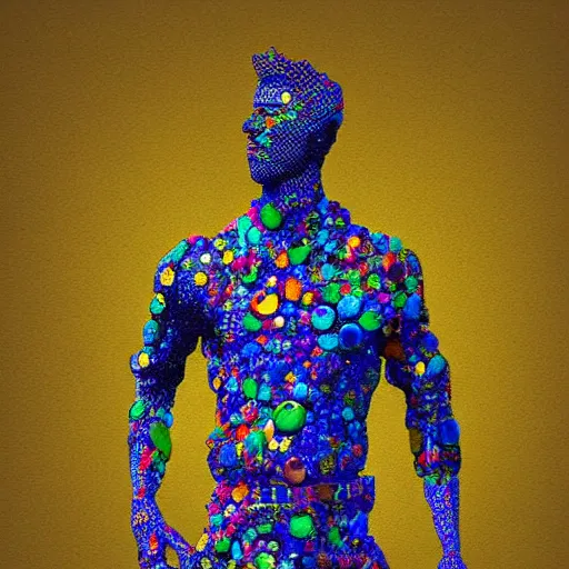 Prompt: statue of man made of many colorful welded metal pieces, 8K, digital art, award winning