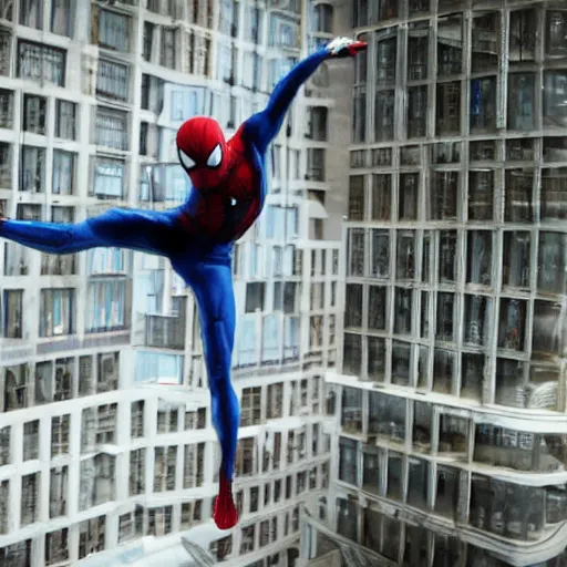 Image similar to ryan reynolds as a black and blue suit spider - man, cinematic, volumetric lighting, f 8 aperture, cinematic eastman 5 3 8 4 film, photorealistic