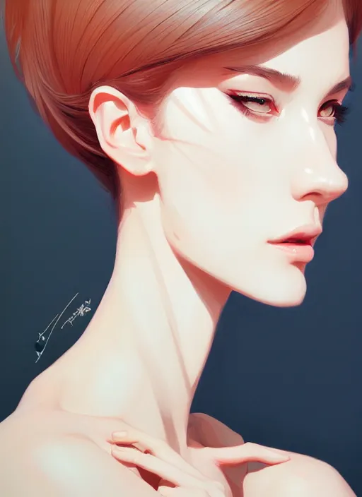 Image similar to 3 / 4 view of a portrait of woman, confident pose, intricate, elegant, sharp focus, illustration, highly detailed, concept art, matte, trending on artstation, anime, art by james jean and artgerm and brian despain, ilya kuvshinov, strong strokes,
