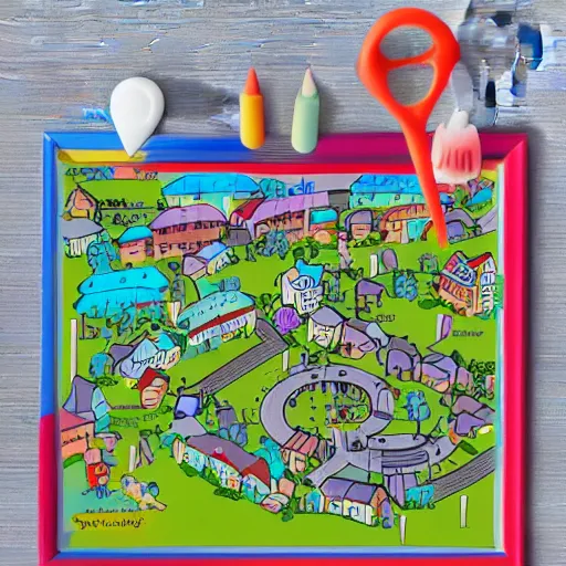 Image similar to a town map with town hall and playground pastel