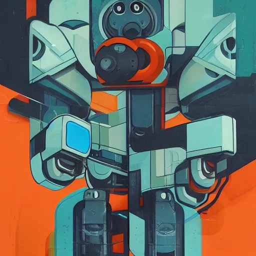 Prompt: Tachikoma profile picture by Sachin Teng, asymmetrical, Organic Painting , Matte Painting, Powerful, geometric shapes, hard edges, graffiti, street art:2 by Sachin Teng:4