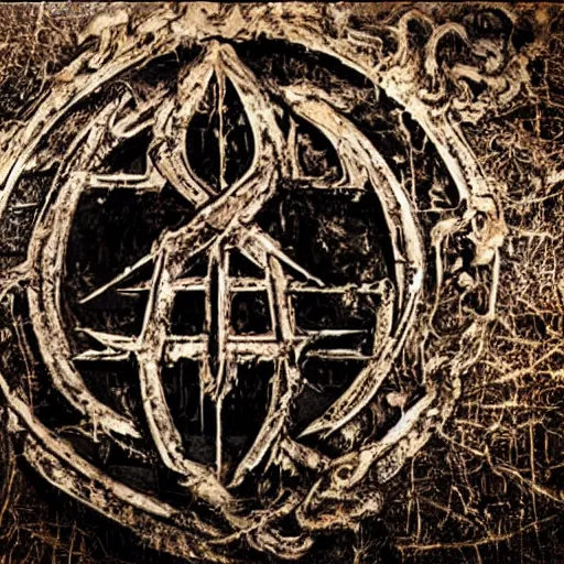 Prompt: photograph of a death metal band logo