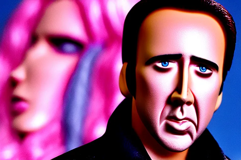 Image similar to Nicolas cage in barbie high resolution still film